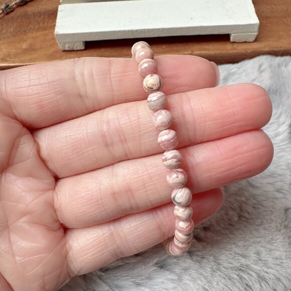 5mm Mini Rhodochrosite Beads Stretch Bracelet - Picture 4 of 5
